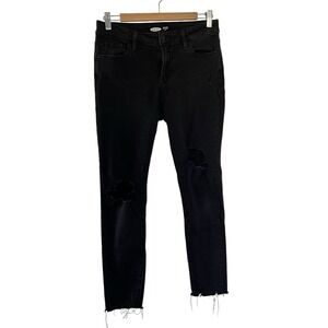 Old‎ Navy Size 8 Black Mid Rise Rockstar Super Skinny Jeans Stretch Raw Hem